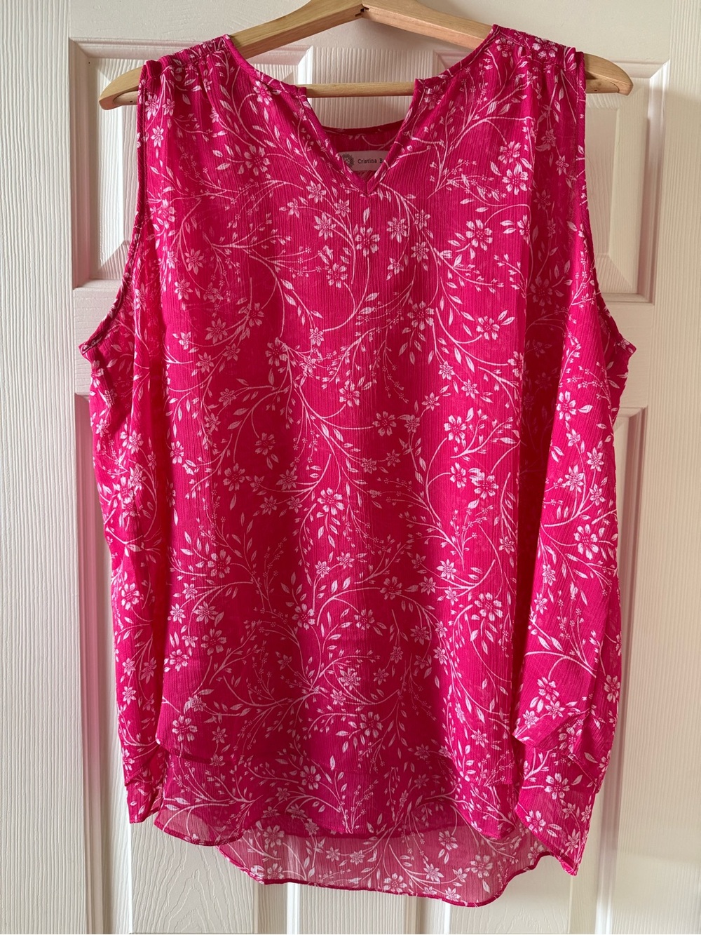 Bright Pink Floral V-Neck Sleeveless Top